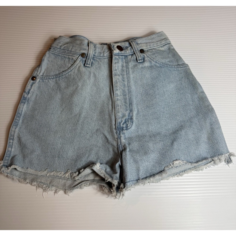 Vintage 80/90s Wrangler Mom Light Wash Jean Shorts 5/6 High Waist Retro MADE USA - Picture 1 of 7
